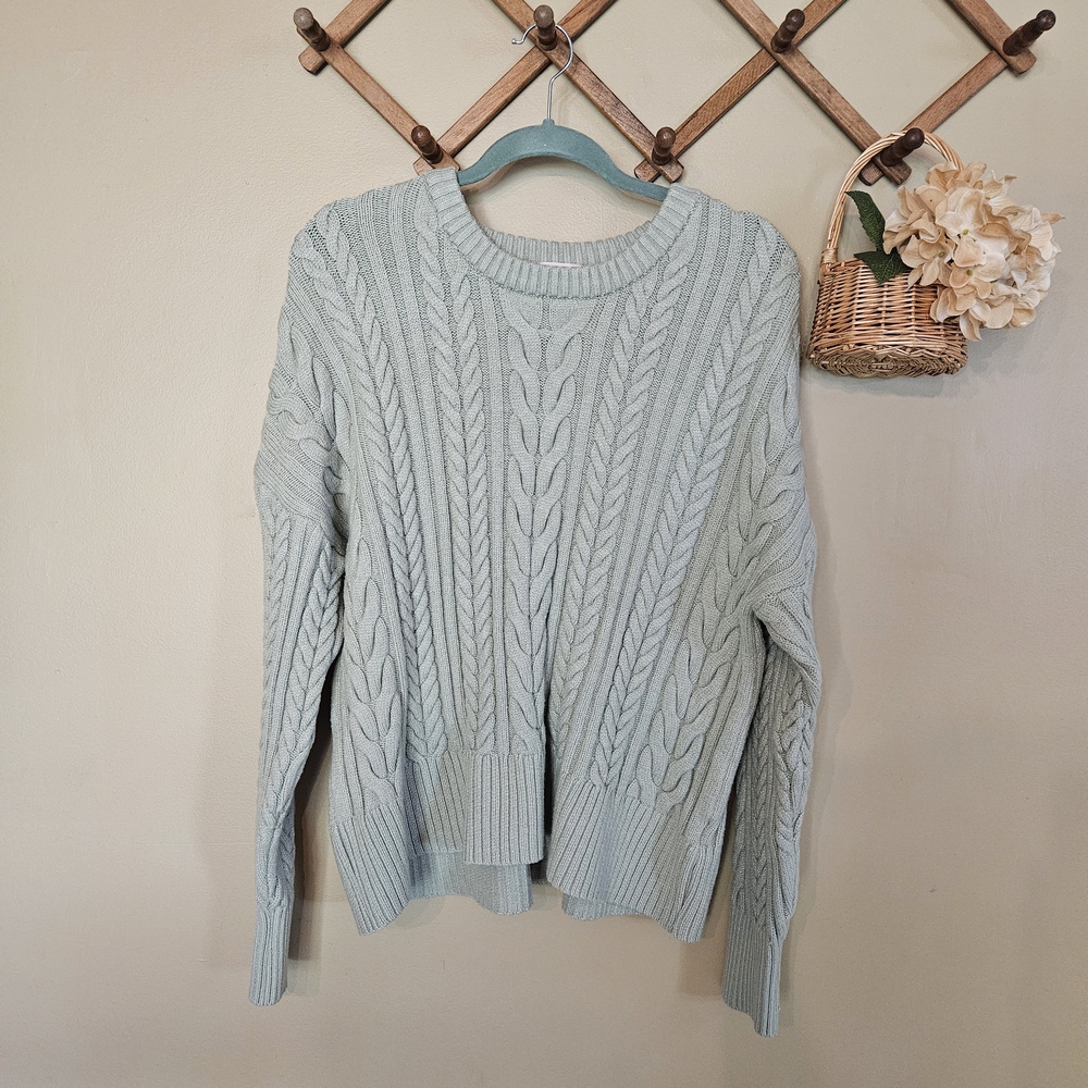 Philosophy Cable Knit Sweater Sage Green XL Cozy Cottage Fall Winter Soft